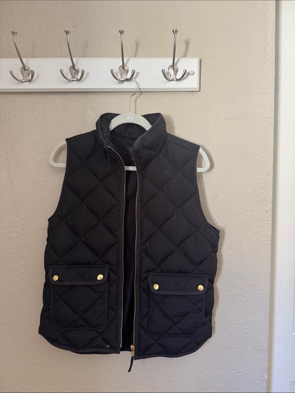 J. Crew Quilted Black Puffer Vest with Gold Hardware